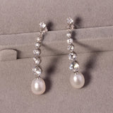 925 Silver Pearl Earrings Triangle Natural Long Jewelry 8-9mm