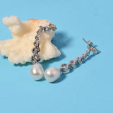 925 Silver Pearl Earrings Triangle Natural Long Jewelry 8-9mm