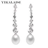 925 Silver Pearl Earrings Triangle Natural Long Jewelry 8-9mm