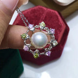 Colorful 925 Sterling Silver Freshwater Pearl Pendant Necklace