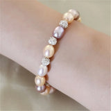 Freshwater Pearl Crystal Charm Bracelet 7-8mm Pearl Drop Shape 2 Colour
