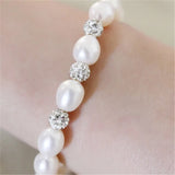 Freshwater Pearl Crystal Charm Bracelet 7-8mm Pearl Drop Shape 2 Colour