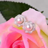 Natural Pearl Earrings 925 Silver Jewelry Women 9-10mm Purple Pink