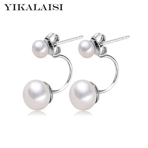 Sterling Silver Double Pearl Earrings 6-7-8mm Dual Use Way