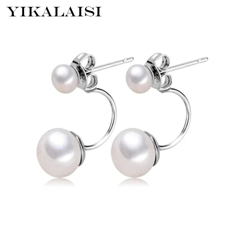 Sterling Silver Double Pearl Earrings 6-7-8mm Dual Use Way