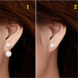 Sterling Silver Double Pearl Earrings 6-7-8mm Dual Use Way