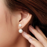 Sterling Silver Double Pearl Earrings 6-7-8mm Dual Use Way