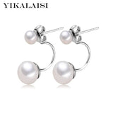 Sterling Silver Double Pearl Earrings 6-7-8mm Dual Use Way