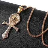CZ Eye of Horus Pendant Necklace Men Ancient Egypt Ankh Cross Amulet