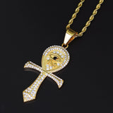 CZ Eye of Horus Pendant Necklace Men Ancient Egypt Ankh Cross Amulet