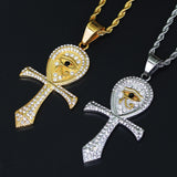 CZ Eye of Horus Pendant Necklace Men Ancient Egypt Ankh Cross Amulet