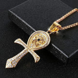 CZ Eye of Horus Pendant Necklace Men Ancient Egypt Ankh Cross Amulet