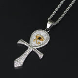 CZ Eye of Horus Pendant Necklace Men Ancient Egypt Ankh Cross Amulet