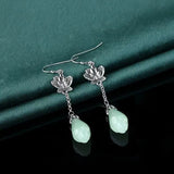 Boho Lotus Flower Earrings 925 Silver Jade Stone Drop Earrings Women Gift