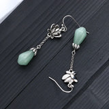Boho Lotus Flower Earrings 925 Silver Jade Stone Drop Earrings Women Gift