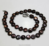 Brown Freshwater Pearl Necklace Button 10-10.5mm 18Inch