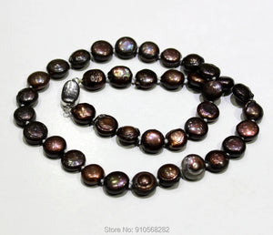 Brown Freshwater Pearl Necklace Button 10-10.5mm 18Inch