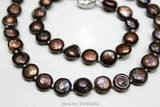Brown Freshwater Pearl Necklace Button 10-10.5mm 18Inch