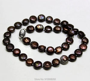 Brown Freshwater Pearl Necklace Button 10-10.5mm 18Inch