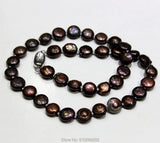 Brown Freshwater Pearl Necklace Button 10-10.5mm 18Inch