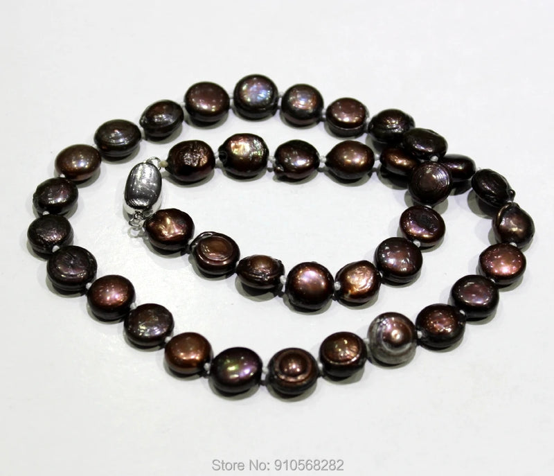 Brown Freshwater Pearl Necklace Button 10-10.5mm 18Inch