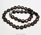 Brown Freshwater Pearl Necklace Button 10-10.5mm 18Inch