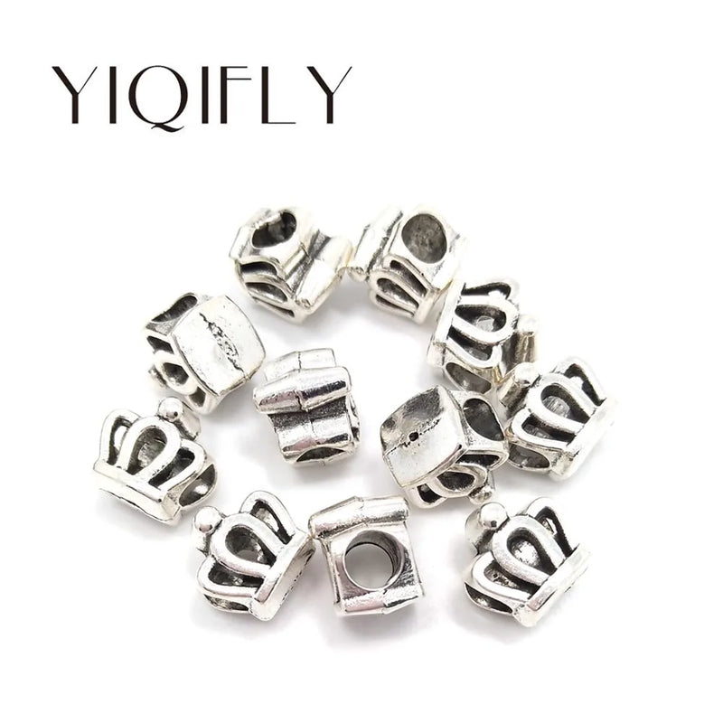 50pcs 12mm Crown Shape Antique Silver Big Hole Alloy Beads for Bracelet DIY