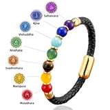 YISHUCHA Chakra Bracelet Natural Stone Black Leather Rope Chain