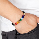 YISHUCHA Chakra Bracelet Natural Stone Black Leather Rope Chain