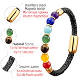 YISHUCHA Chakra Bracelet Natural Stone Black Leather Rope Chain