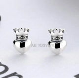 925 Silver Crown Heart Stud Earring Retro Vintage Thai Silver Earrings