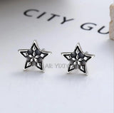 925 Silver 5 Star Gem Stud Earring Retro Thai Silver Punk Jewelry