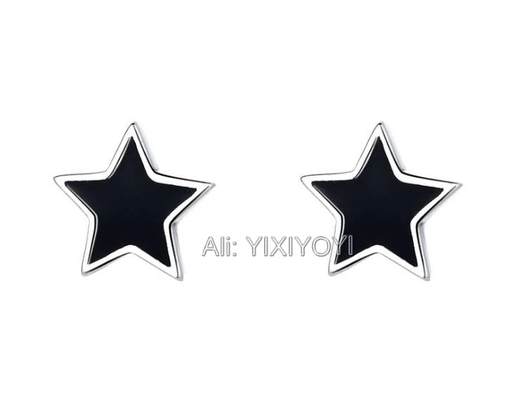925 Silver 5 Star Gem Stud Earring Retro Thai Silver Punk Jewelry