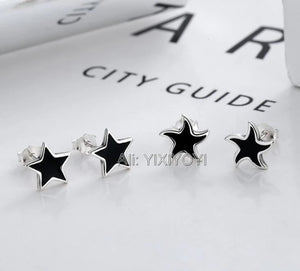 925 Silver 5 Star Gem Stud Earring Retro Thai Silver Punk Jewelry