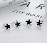 925 Silver 5 Star Gem Stud Earring Retro Thai Silver Punk Jewelry