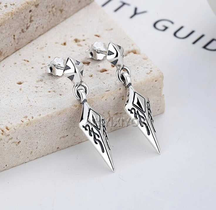 925 Silver Irregular Dangle Stud Earring Vintage Thai Silver Earrings for Women
