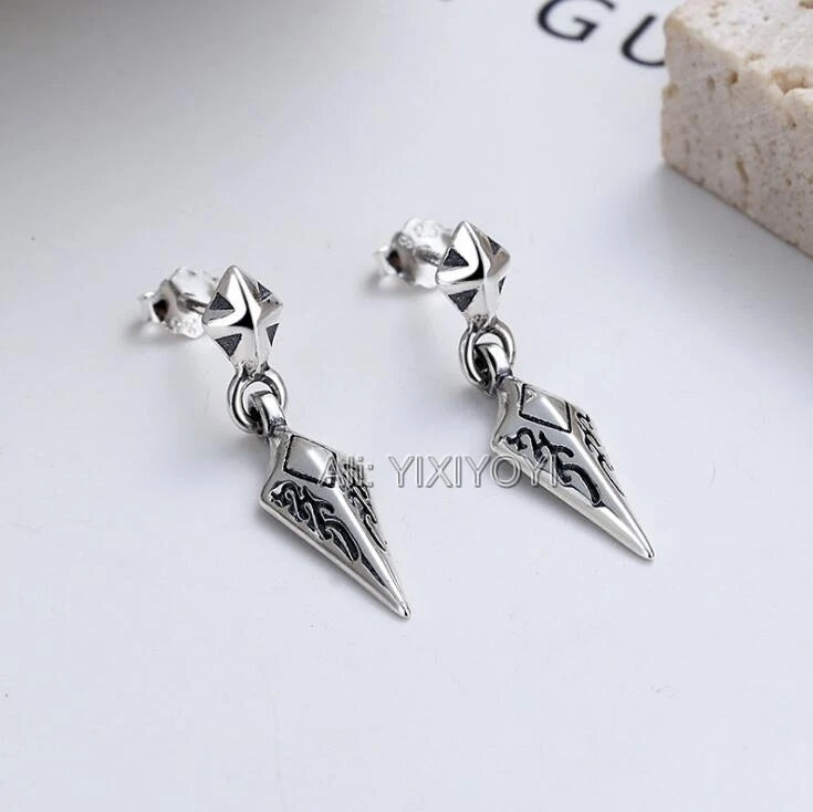 925 Silver Irregular Dangle Stud Earring Vintage Thai Silver Earrings for Women