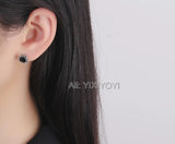925 Silver Square Gem Inlay Stud Earring Retro Vintage Thai Earrings