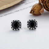 925 Silver Square Gem Inlay Stud Earring Retro Vintage Thai Earrings
