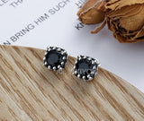 925 Silver Square Gem Inlay Stud Earring Retro Vintage Thai Earrings