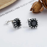 925 Silver Square Gem Inlay Stud Earring Retro Vintage Thai Earrings