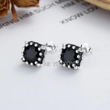 925 Silver Square Gem Inlay Stud Earring Retro Vintage Thai Earrings