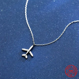 925 Sterling Silver Airplane Pendant Necklace Crystal Jewelry Gift