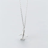 925 Sterling Silver Airplane Pendant Necklace Crystal Jewelry Gift