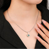 925 Silver Aquamarine Heart Pendant Necklace Women European Party Jewelry