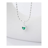 925 Silver Aquamarine Heart Pendant Necklace Women European Party Jewelry