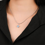925 Silver Aquamarine Heart Pendant Necklace Women European Party Jewelry