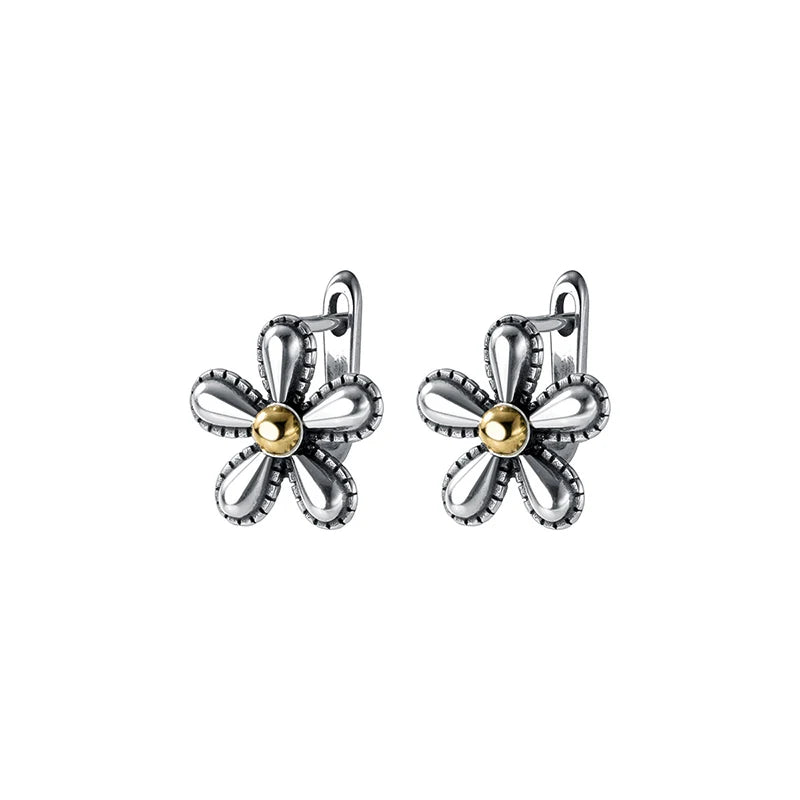 925 Sterling Silver Metal Flower Stud Earrings Punk Jewelry