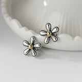 925 Sterling Silver Metal Flower Stud Earrings Punk Jewelry