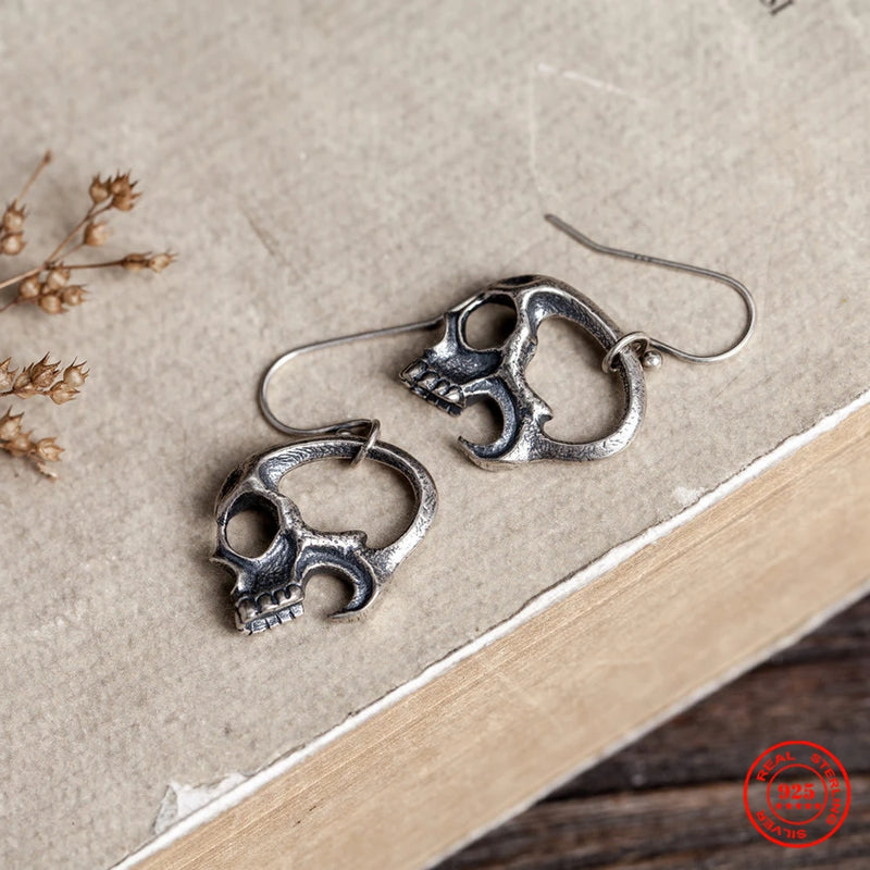 925 Sterling Silver Gothic Skull Earring Street Style Men Women Halloween